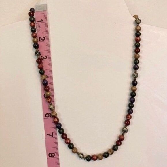 Rainbow Necklace Bead Colorful Necklace Silver Accents with Clasp Closure - Picture 8 of 9